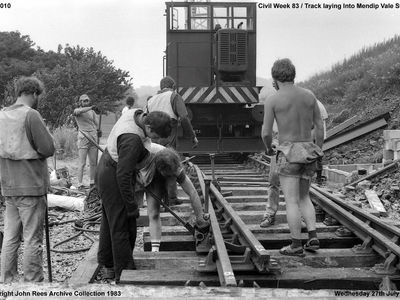 Civil Week 1983 ....... track work finally arrives at the site of what would become Mendip Vale Station but it would be some months yet before the track became operational. Picture taken Wednesday 27th July 1983
